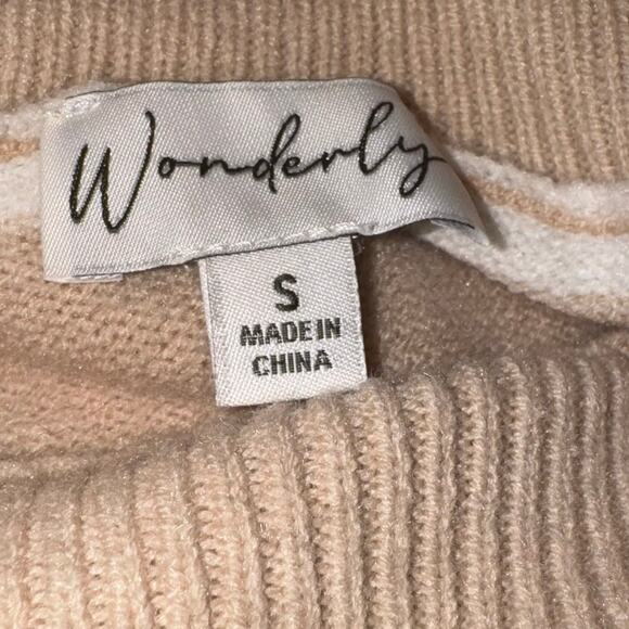 Wonderly Womens Turtleneck Long Sleeve Striped Sweater Khaki White Small Cotton - Picture 7 of 9